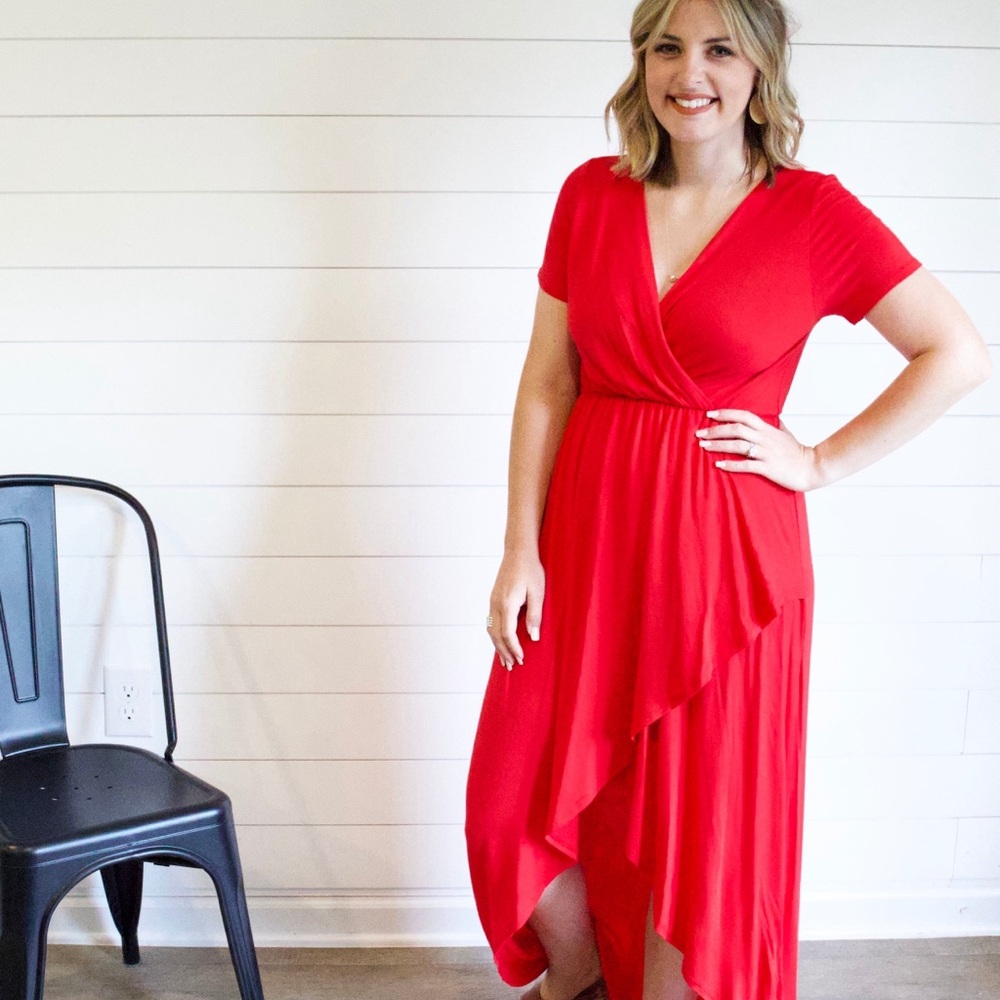 Elegant Red Wrap Dress